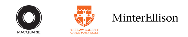Major Sponsors logos: Macquarie Group, MinterEllison, Law Society NSW